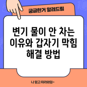변기 물이 안 차는 이유와 갑자기 막힘 해결 방법